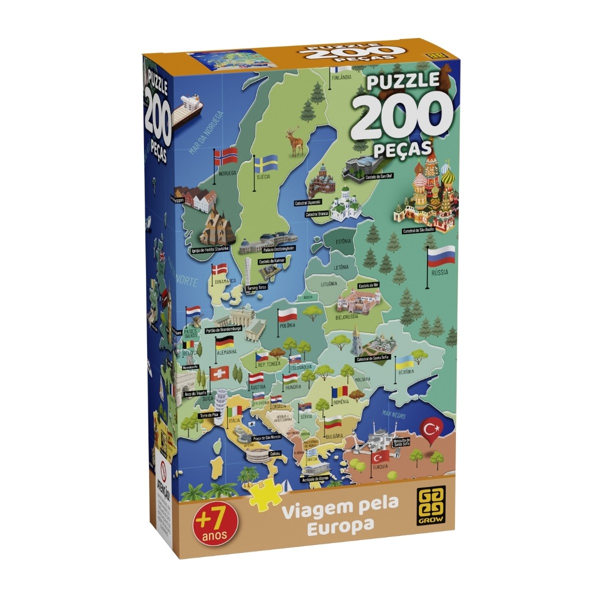 Quebra-Cabeça 200 Peças Viagem pela Europa - Grow