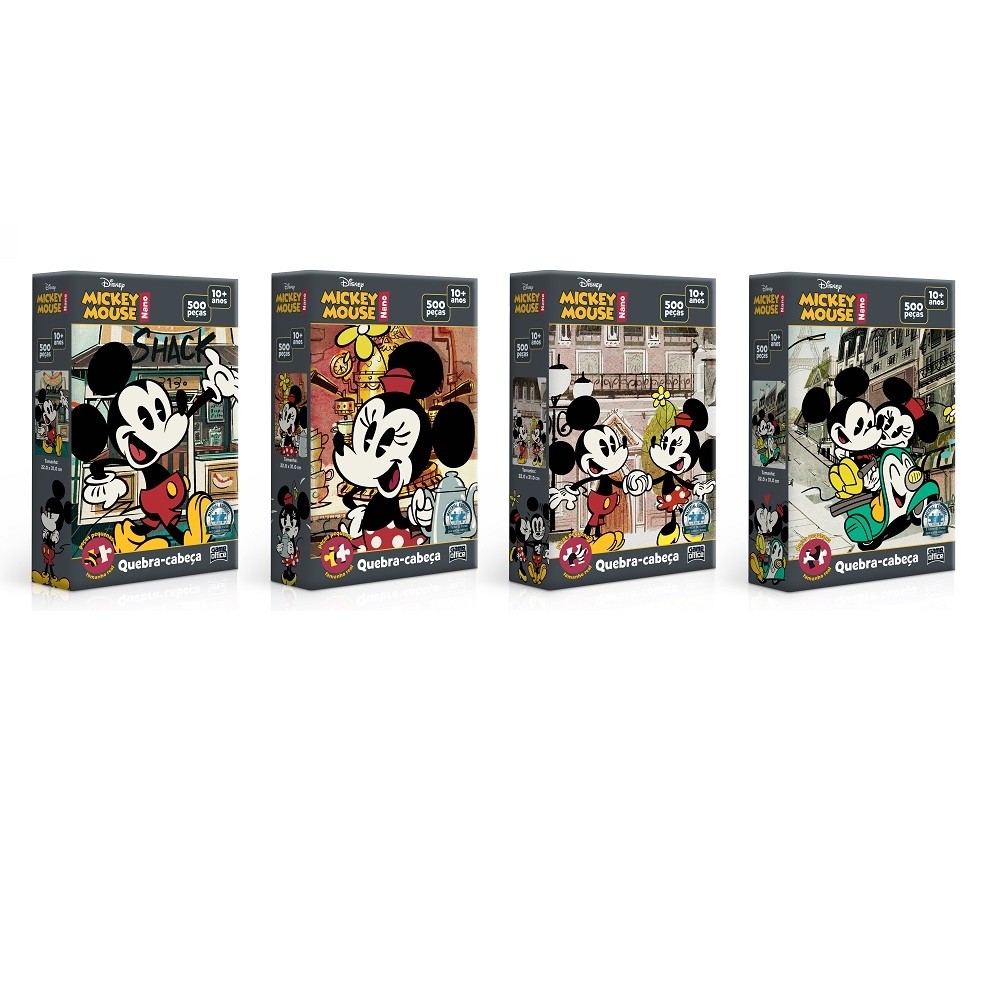 Kit 4 Quebra-Cabeças Nano 500 peças cada - Mickey Mouse - Toyster
