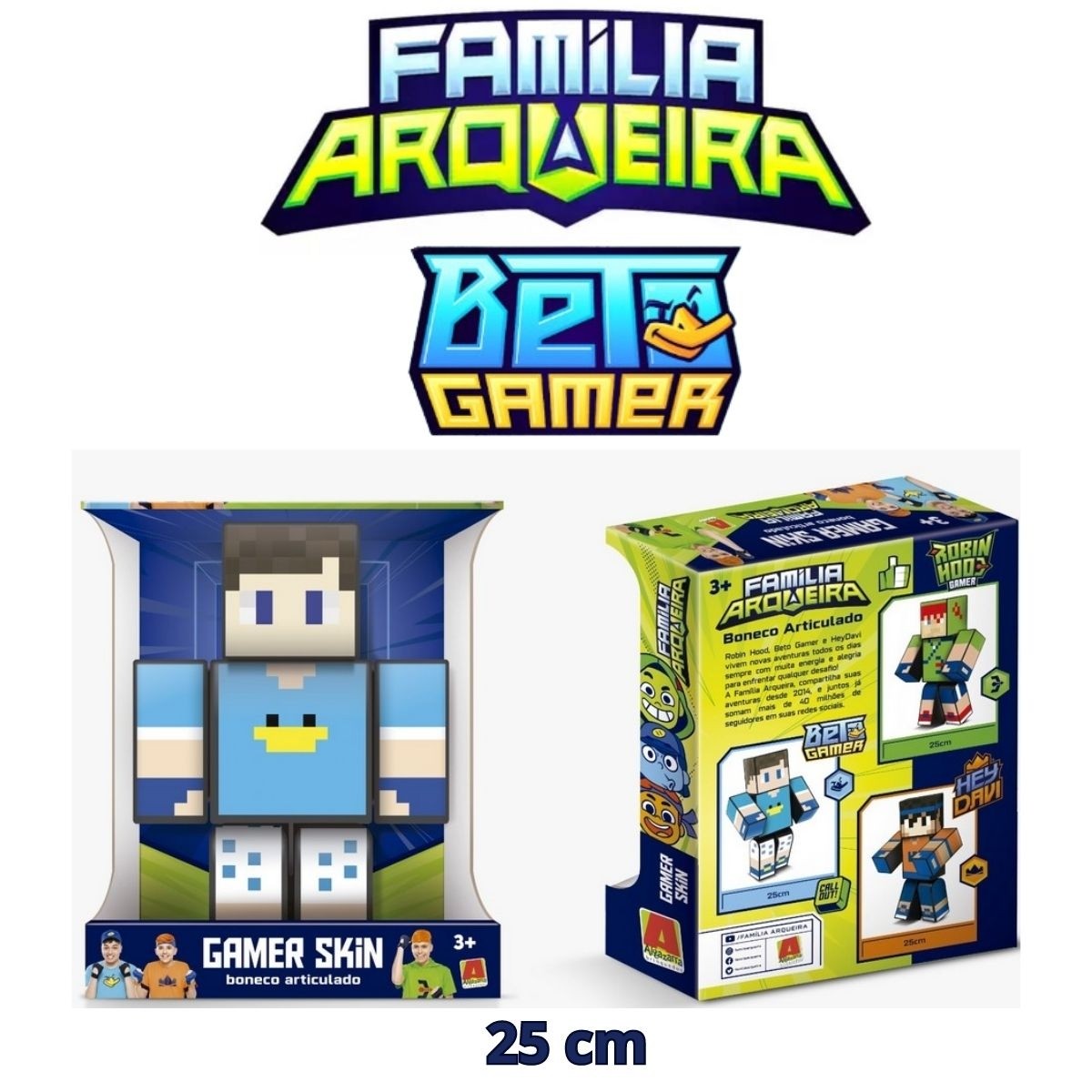 Boneco Beto Gamer - Família Arqueira - 25cm - Minecraft - Algazarra 