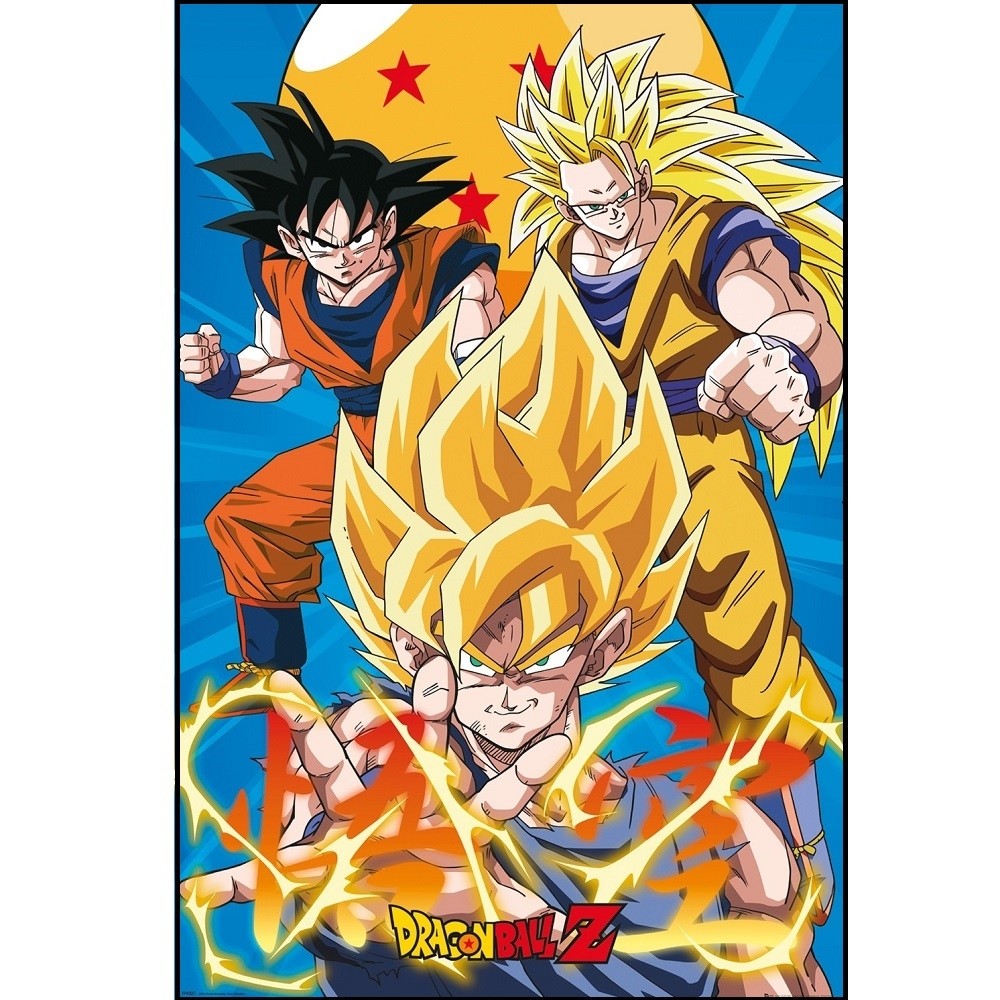 Poster Dragon Ball Z 3 Gokus 95x65cm com Moldura - Wall Street Posters