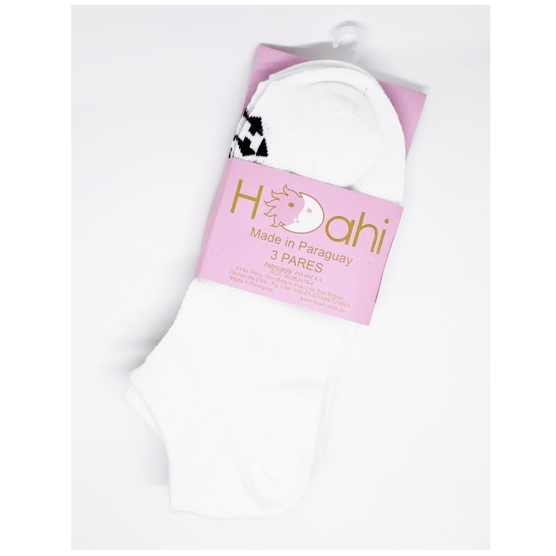 Kit 3 Meias Premium Femininas Cano Curto branca com estampa preta - Hoahi
