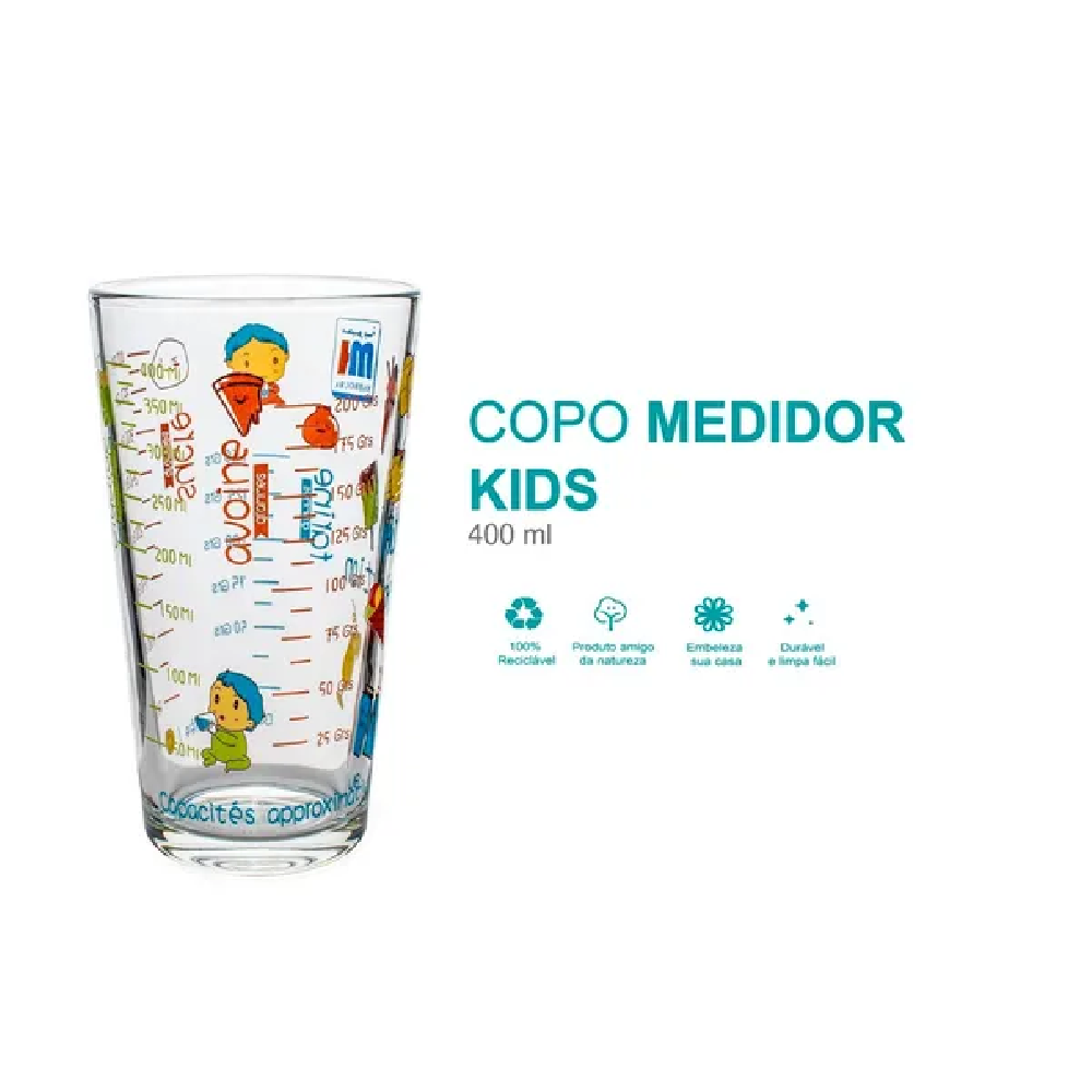 Copo Medidor De Vidro Decorado Kids - Casa Linda