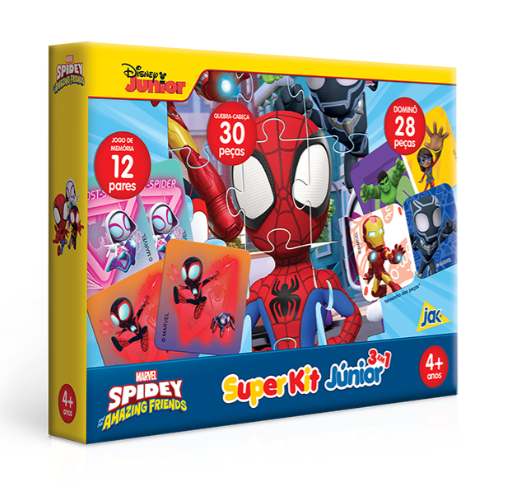 Super Kit Júnior 3 em 1 Spidey - Quebra-Cabeça, Dominó e Jogo da Memória - Toyster