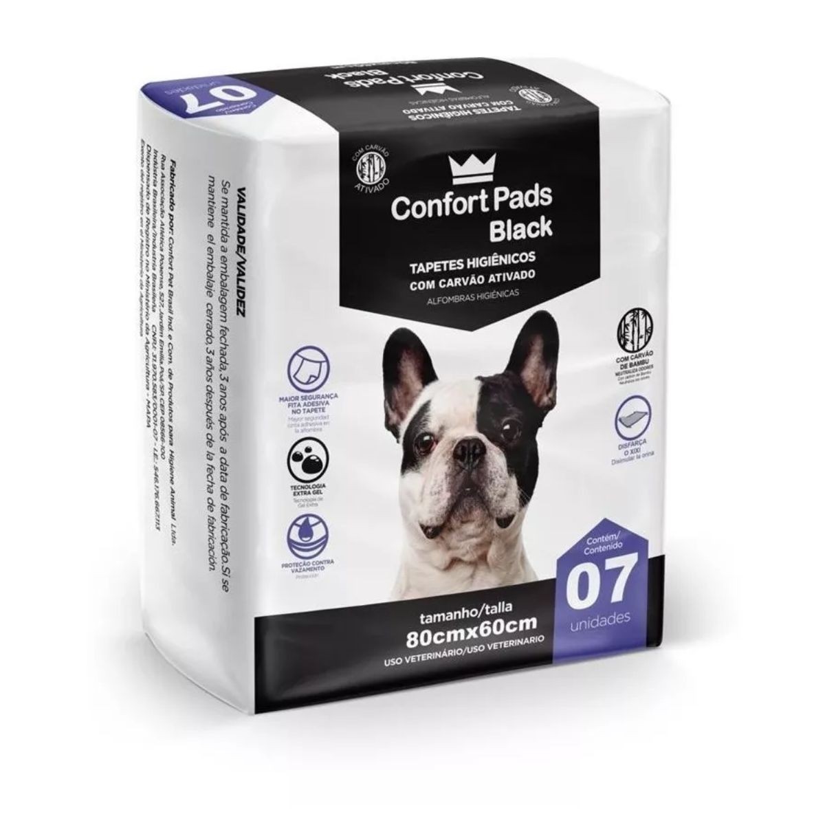 Tapete Higiênico Confort Pads Black (Anti Odor) 80x60cm 07 Unidades P/ Pets - Confort Pet