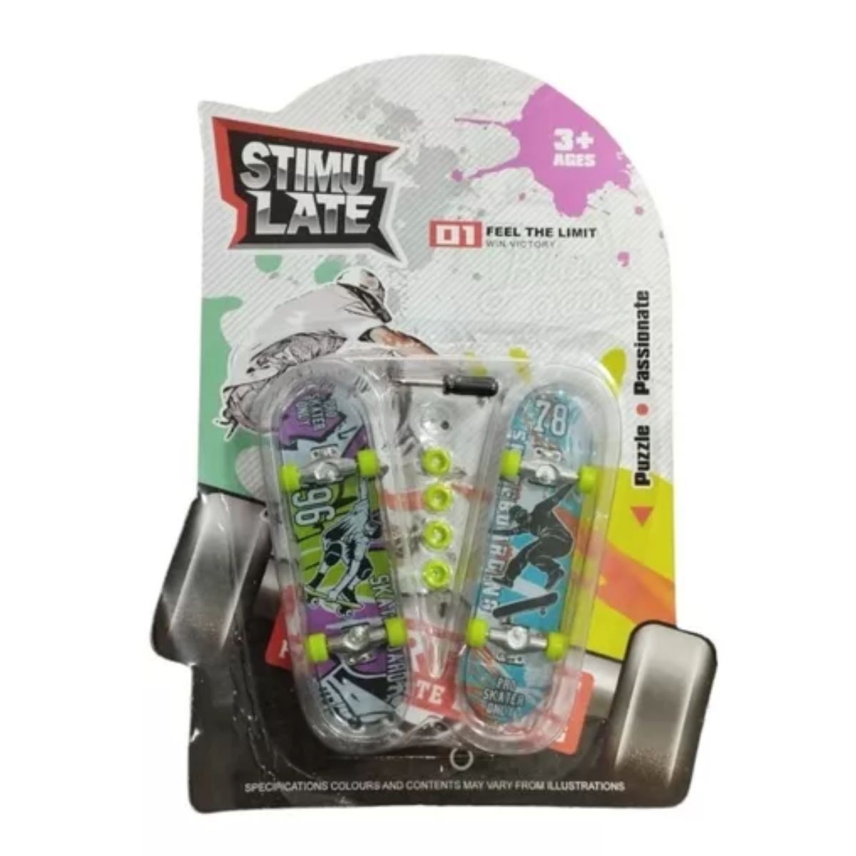 Kit 2 Skate Dedo Infantil Fingerboard + Ferramenta + 4 Rodas - Sortidos - Stimulate