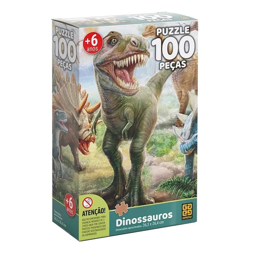 Quebra-Cabeça 100 peças Dinossauros - Grow 