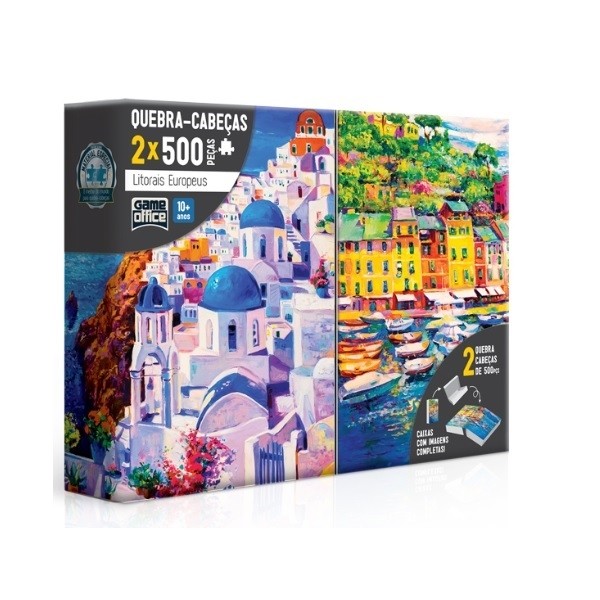 Puzzle 2x500 peças - Litorais Europeus - Grécia e Itália - Toyster