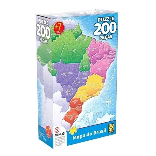 Quebra-Cabeça 200 peças Mapa do Brasil - Grow
